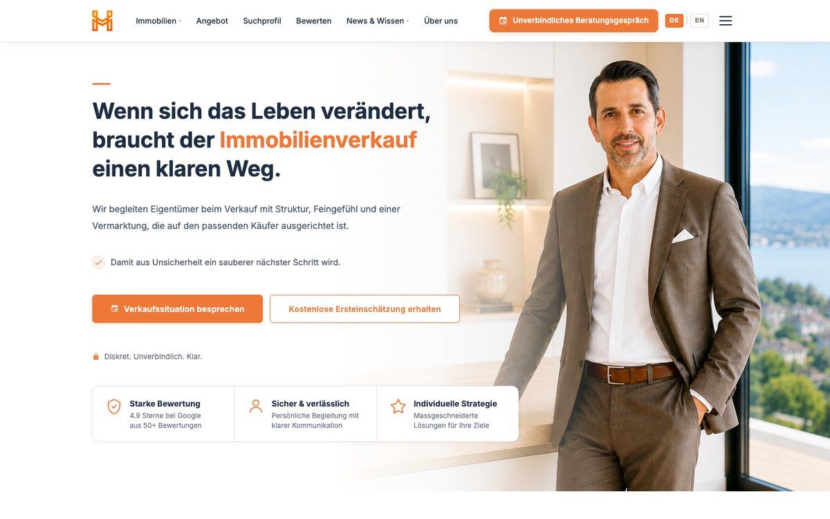 Website der Homes & More GmbH (homesmore.ch), Desktop- und Handyansicht